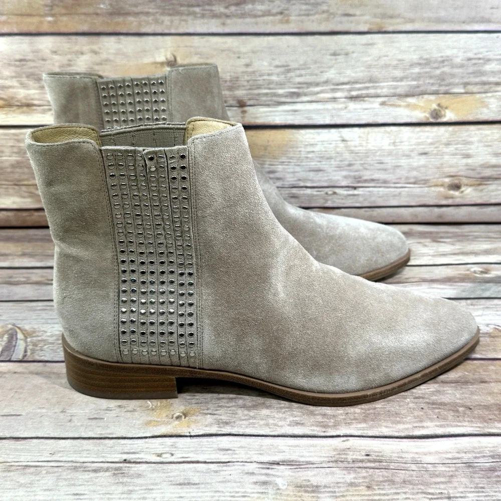 Diane von Furstenberg DVF Womens Jena Sand Taupe Studded Chelsea Boots 9M